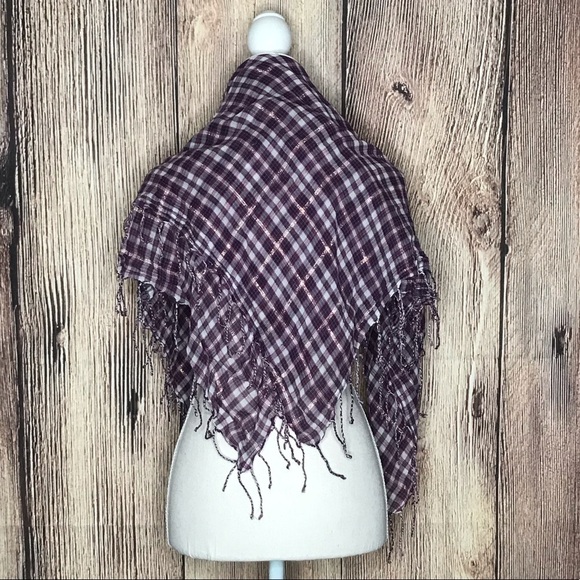 Unbranded Accessories - PURPLE PINK FRINGE SQUARE SCARF